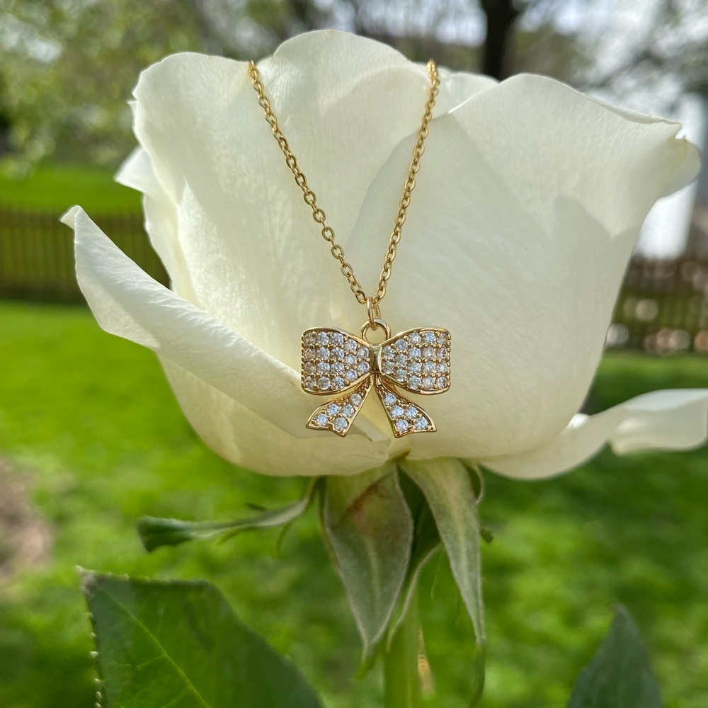 Ribbon Bow 14k Gold Plated Necklace